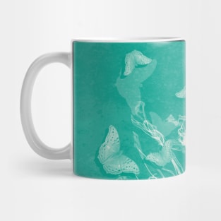 ghost bouquet and butterflies  on teal Mug